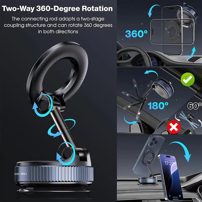 Magnetic Car Phone Holder — 360° Foldable MagSafe Compatible