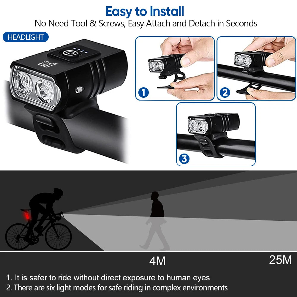 LED Fahrrad-Frontlicht Typ-C Wiederaufladbare Fahrradlampe – MTB & Rennrad – Einfach zu installieren – Fahrradzubehör