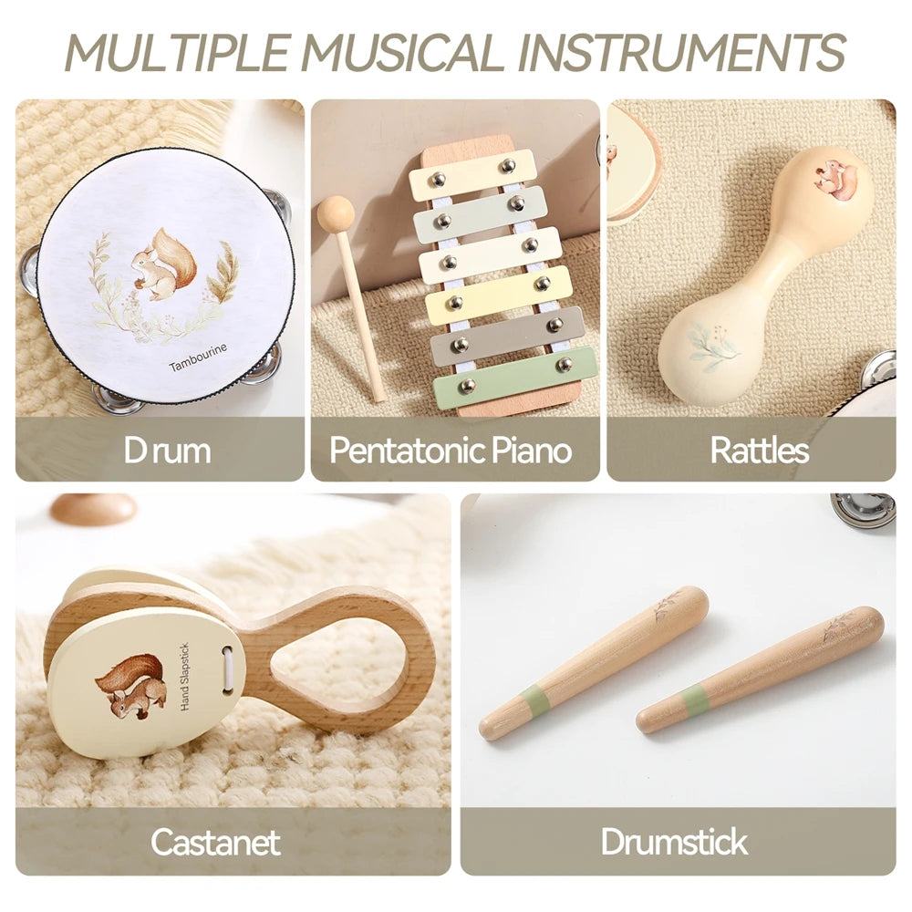 Musikinstrumente Montessori Musik Baby 0–12 Monate Spielzeug Trommel Xylophon Kinder Frühpädagogische Holzspielzeuge Babyspielzeug