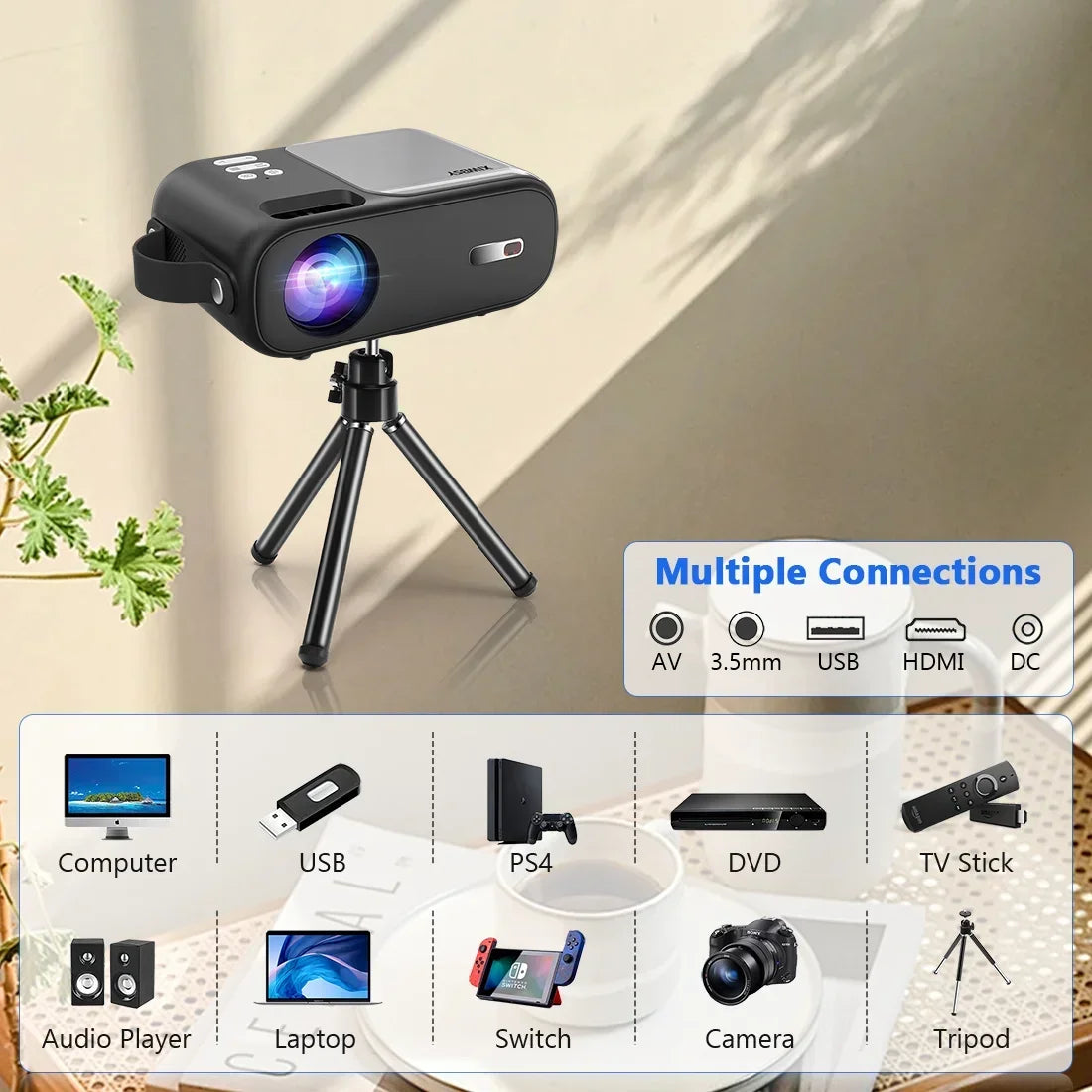 XIWBSY 12000 Lumen Mini-Android-Projektor Full HD Tragbarer Projektor Heimkino Büro Camping Outdoor-Projektor Beamer