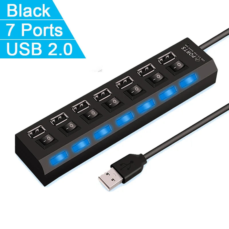 High Speed USB 3.0 Hub — 7 Ports & LED Indicators