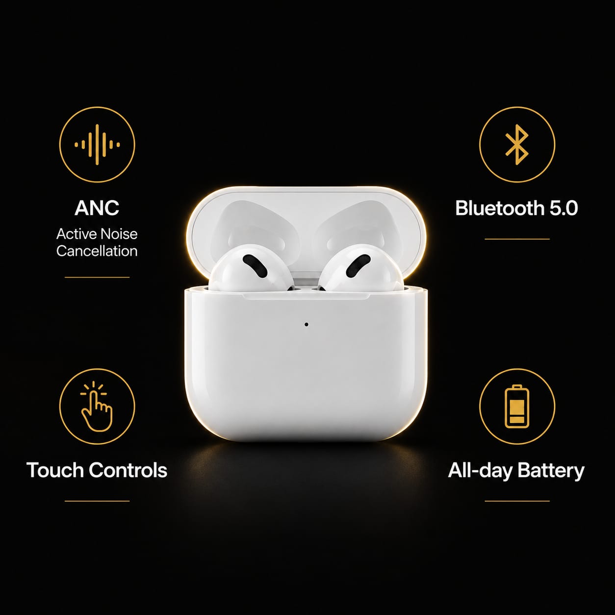 TWS Wireless Earphones — Active Noise Cancellation, Bluetooth 5.3