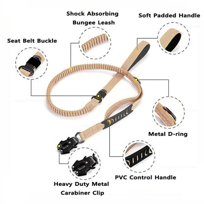 Reflective Dog Leash with Seatbelt Buckle